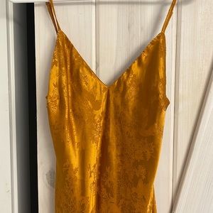 Lulu's amber-orange satin midi dress